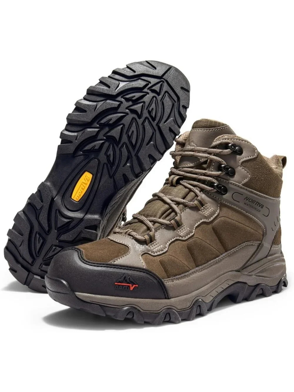 Men's Coffee Waterproof Shoes Casual Mid Top Round Toe Non Slip Hiking Boots